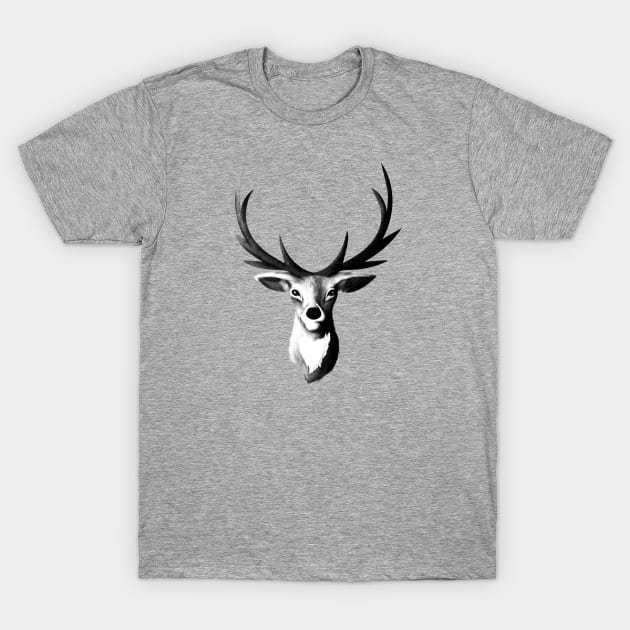 Black and White Deer T-Shirt by Wolfano